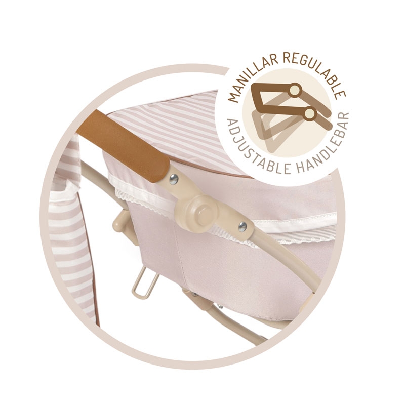 Poussette Poupée Verona Pliable DeCuevas – 81 Cm, Nacelle Rigide, Sac Assorti – Dès 3 Ans – Blanche Et Beige