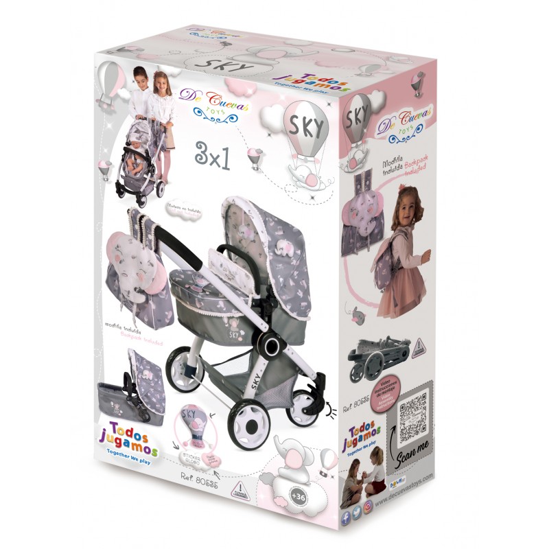 Poussette Pour Poupée Koala DeCuevas 80079 Pliable - Blanc Et Rose, 81 Cm | Jeu D'imitation Pour Enfant